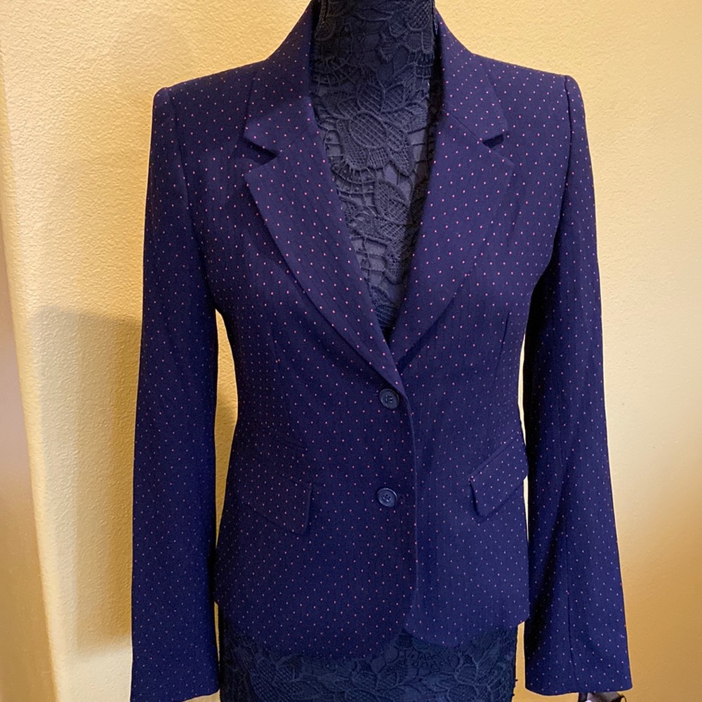 Preowned 1901 Navy with red small polka dot Blazer 8